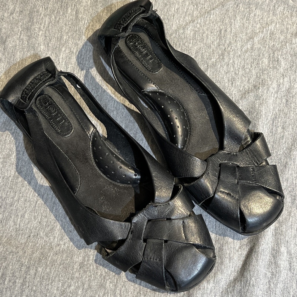 Born Black woven leather Flats, Sz 7.5 / 38.5 ER M Slip On